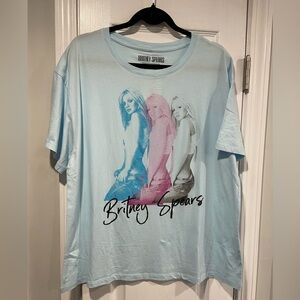 NWT Britney Spears Size L Light Blue Short Sleeve Cotton Tee Shirt Signature Y2K